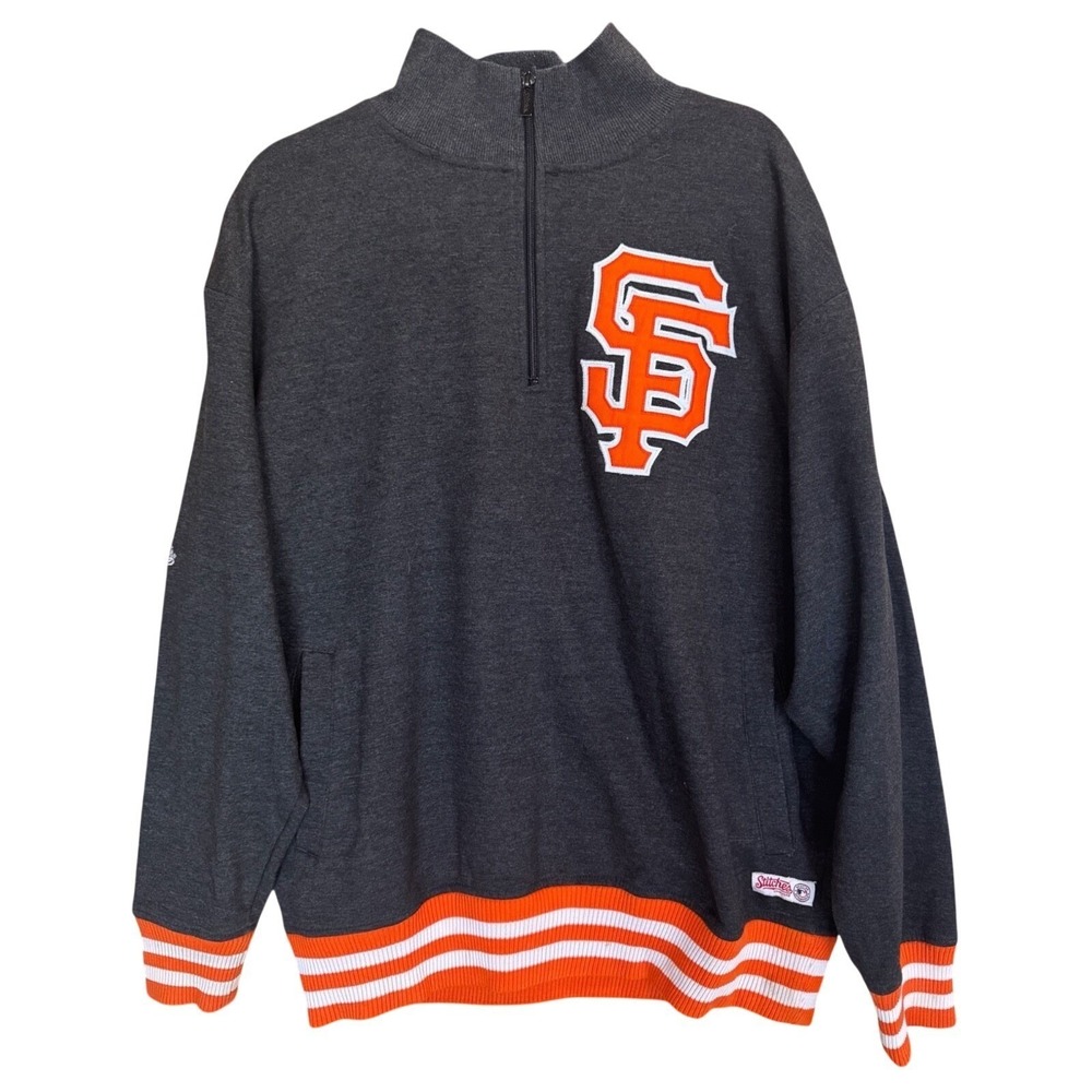 San Francisco Giants Stitches‎ 1/4 Zip Sweatshirt Men's Size Large Charcoal Gray